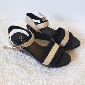 Franco Sarto black beige tan flatform heel sandal US 8 Pre-owned excellent